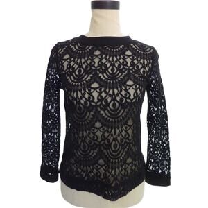 Banana Republic Crochet Lace Top Button Down Back Blouse XS